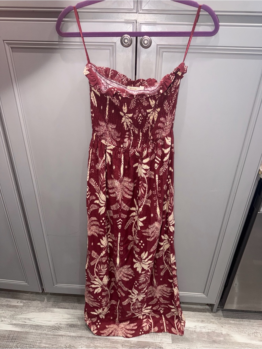 Monteau LA linen blend tropical palm treeStrapless Maxi Dress size med - Picture 2 of 7